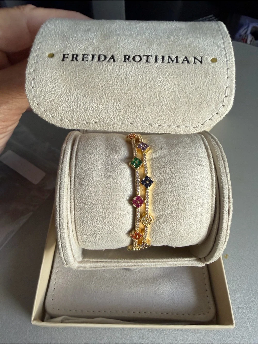Freida Rothman Gold Multicolor Flower Station Bangle Bracelet - Women's New